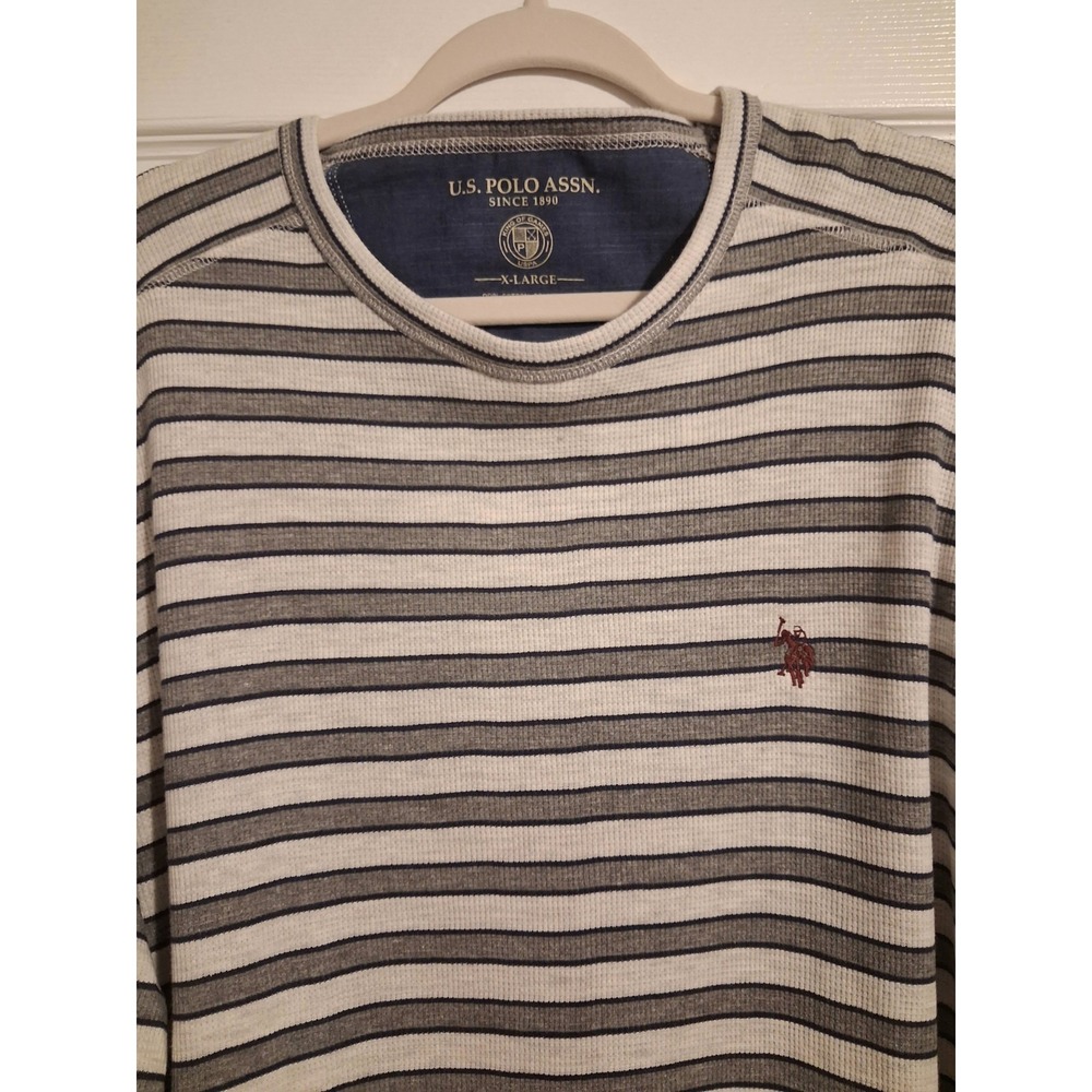 U.S. Polo Mens XL NWT Thermal Shirt Gray Stripe Waffle Knit Long Sleeve Gorpcore